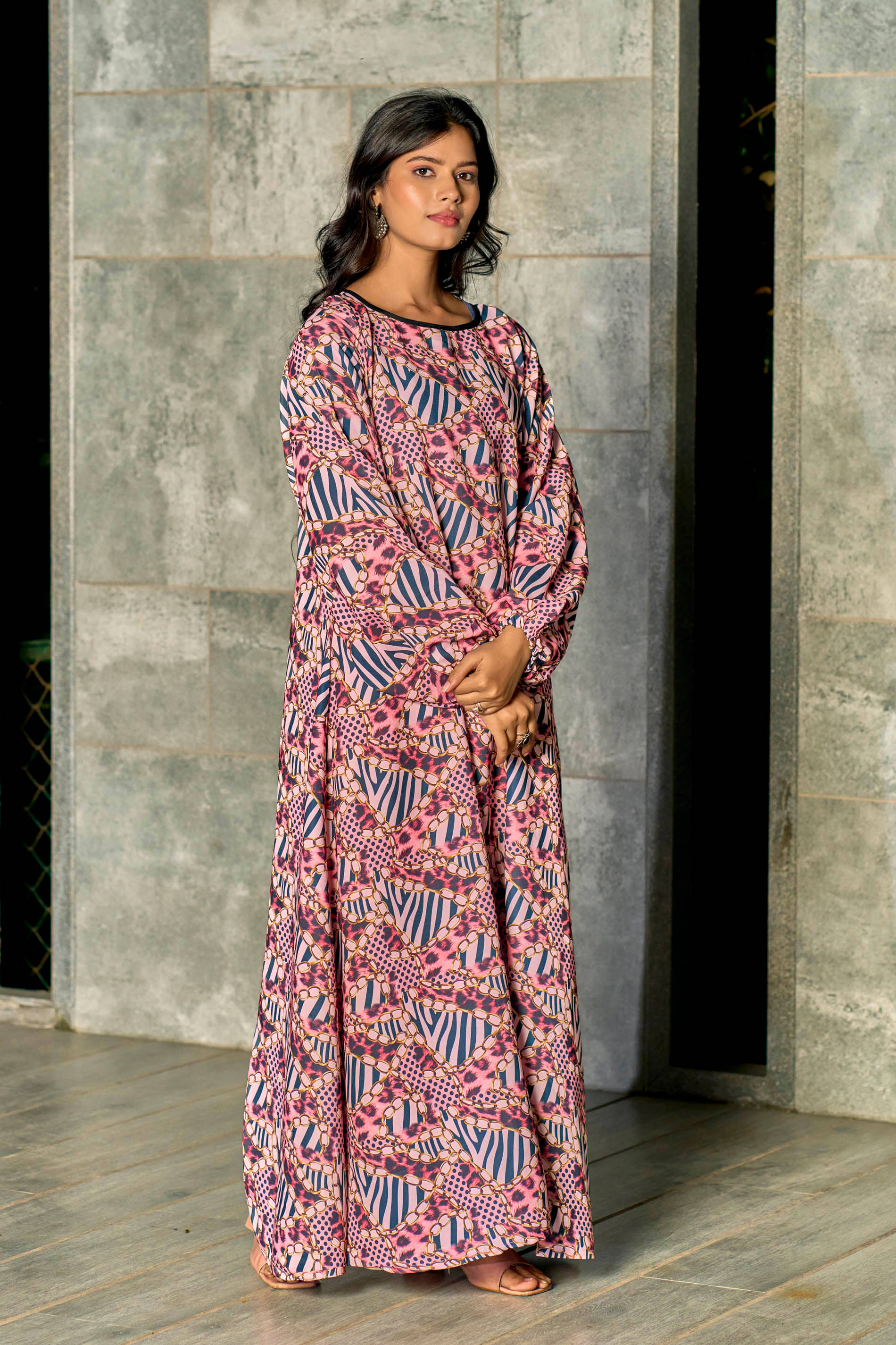 SARINKU Women Satin Printed Gown ( Maroon )