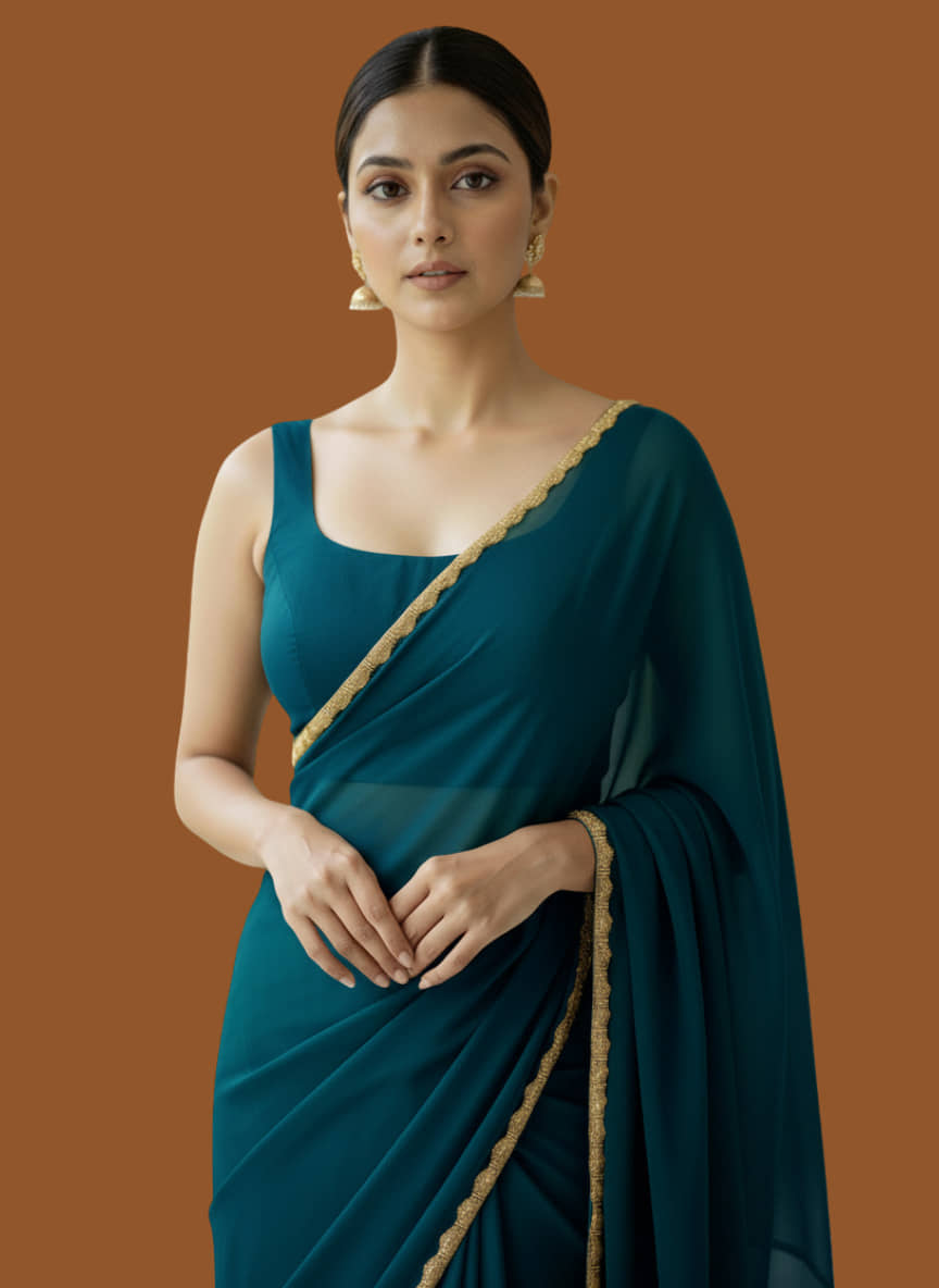 Indy Bliss Silk Blend Solid Regular Saree With Unstitched Blouse Piece ( Multicolor ) - Sarees | Buy online on ZillyBuy