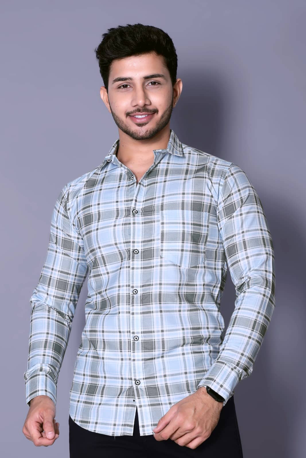 MOUDLIN Cotton Blend Slim Fit Checks Full Sleeves Men's Casual Shirt - Beige ( Pack of 1 )
