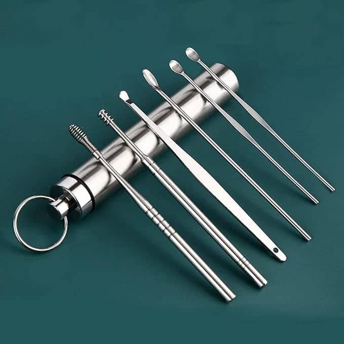 Purple Dust Ear Wax Cleaner (6 Pc) Resuable Ear Cleaner Tool Set with Storage Box Ear Wax Cleaner Removal Kit Steel Ear Cleansing Tool Set