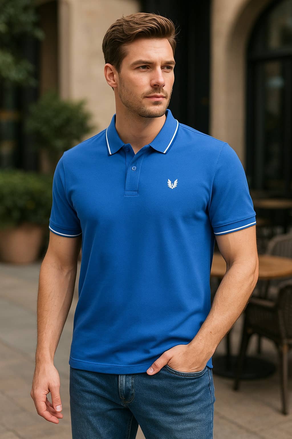 RF RAVES Men Cotton Blend Regular Fit Solid Polo T Shirt ( Indigo )