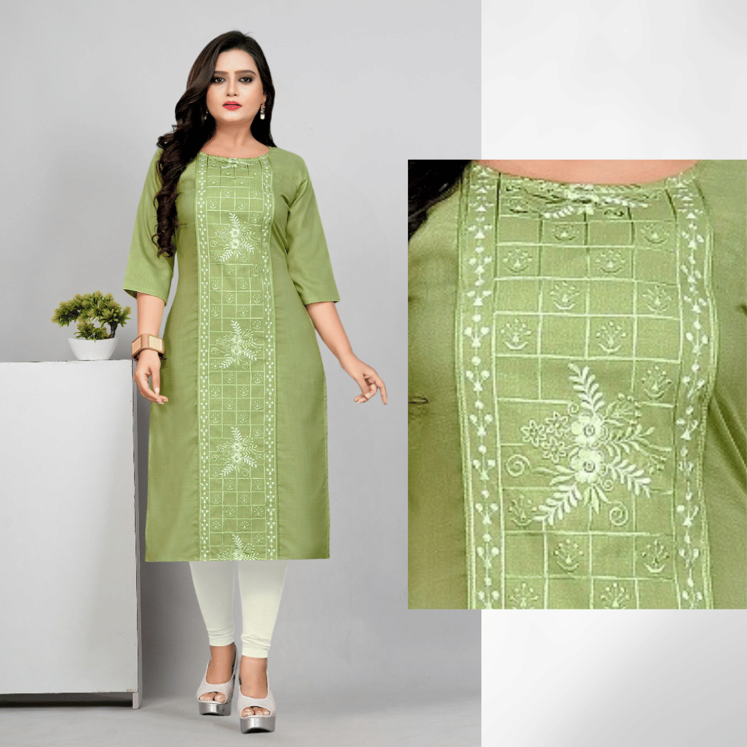 RIAANA Women Cotton Blend Embroidered A-line Kurti ( Teal ) - Kurtis, Tunics | Buy online on ZillyBuy