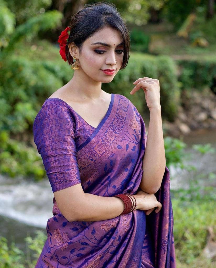 fab woven Art Silk Woven Design Banarasi saree With Unstitched Blouse Piece ( Purple ) - Sarees | Buy online on ZillyBuy