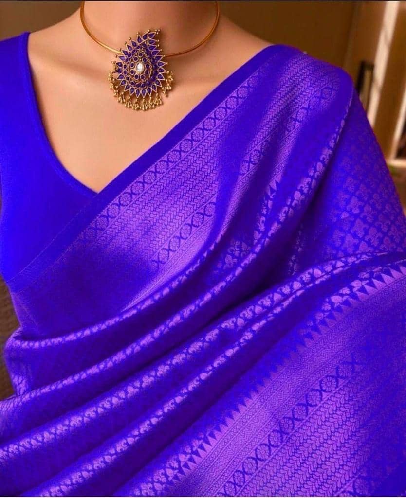 fab woven Art Silk Woven Design Banarasi saree With Unstitched Blouse Piece ( Blue ) - Sarees | Buy online on ZillyBuy