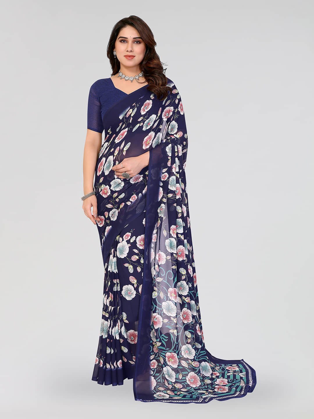 ANAND SAREES Georgette Printed Regular Saree With Unstitched Blouse Piece ( Green ) - Sarees | Buy online on ZillyBuy