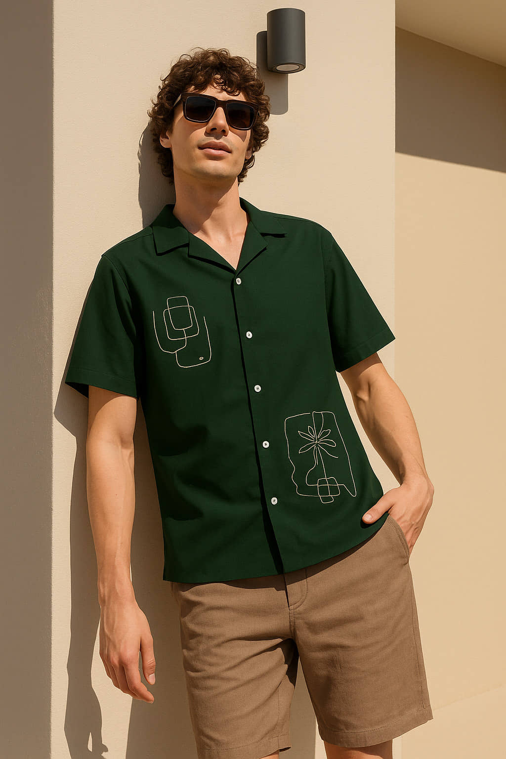 FTX Polyester Regular Fit Embroidered Half Sleeves Men's Casual Shirt - Olive ( Pack of 1 )