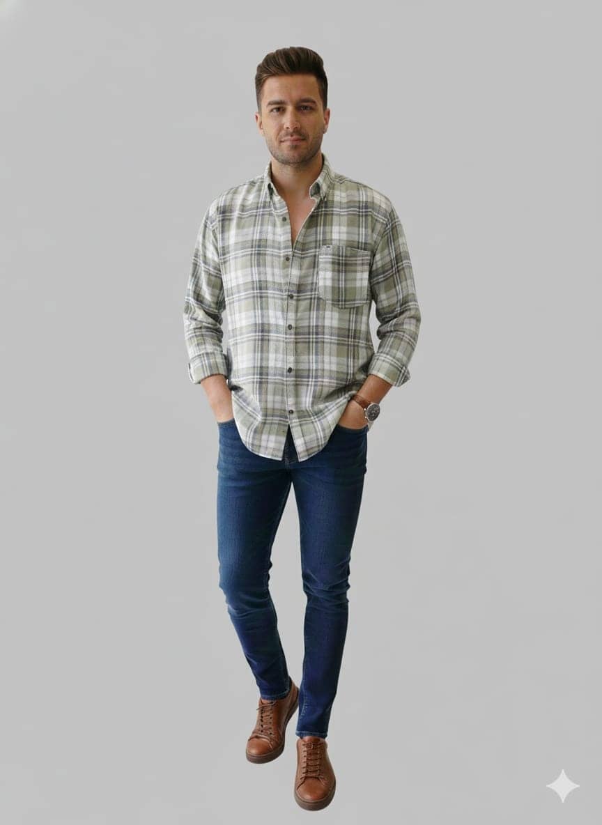 MOUDLIN Cotton Blend Slim Fit Checks Full Sleeves Men's Casual Shirt - Dark Green ( Pack of 1 )