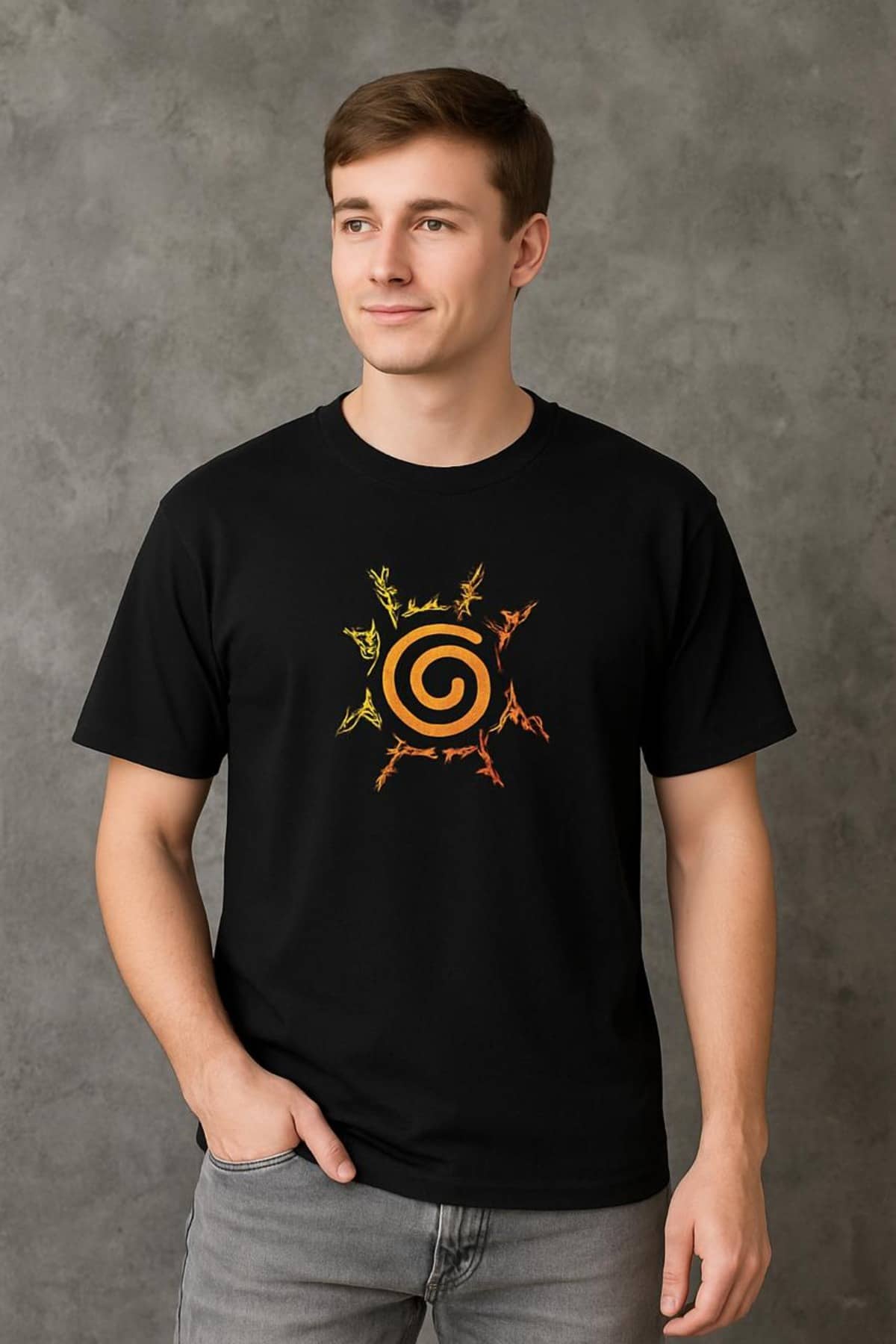 RF RAVES Men Cotton Blend Oversized Fit Printed T-Shirt ( Black )
