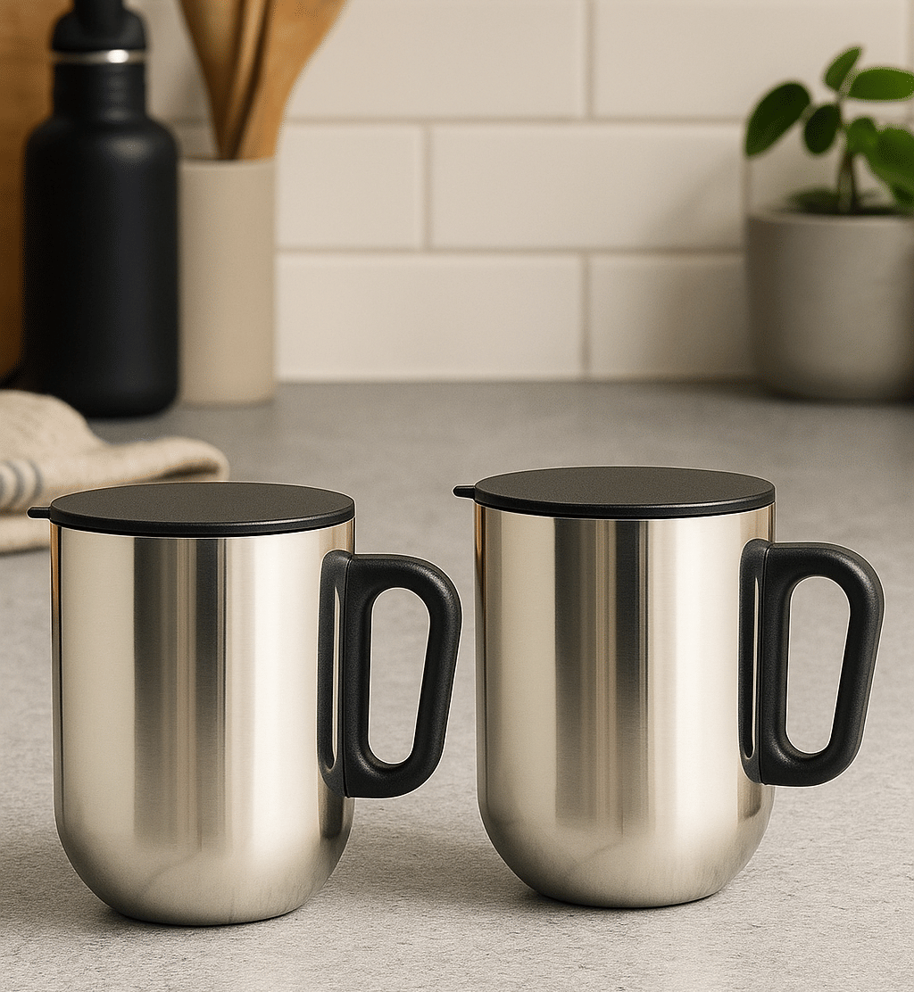 ATROCK Insulated Coffee Mug Solid Stainless Steel Coffee Mug 400 mL ( Pack of 2 )