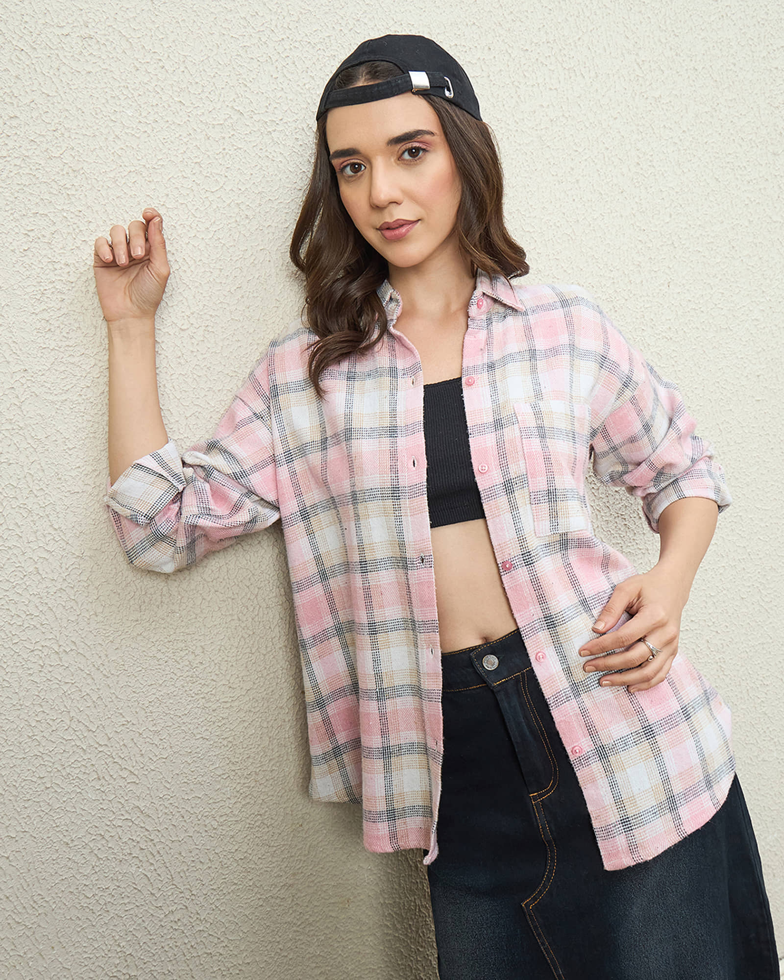 Chimpaaanzee Women Checked Cotton Shirt ( Pink )