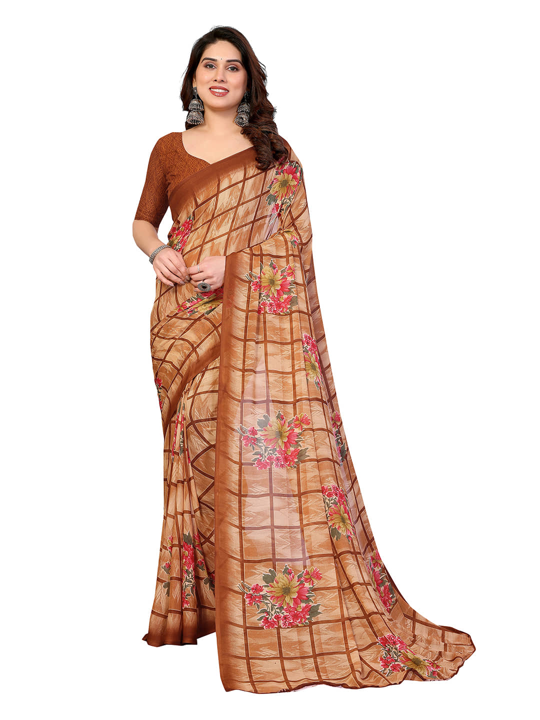 Kashvi Sarees Georgette Printed Regular Saree With Unstitched Blouse Piece ( Green ) - Sarees | Buy online on ZillyBuy