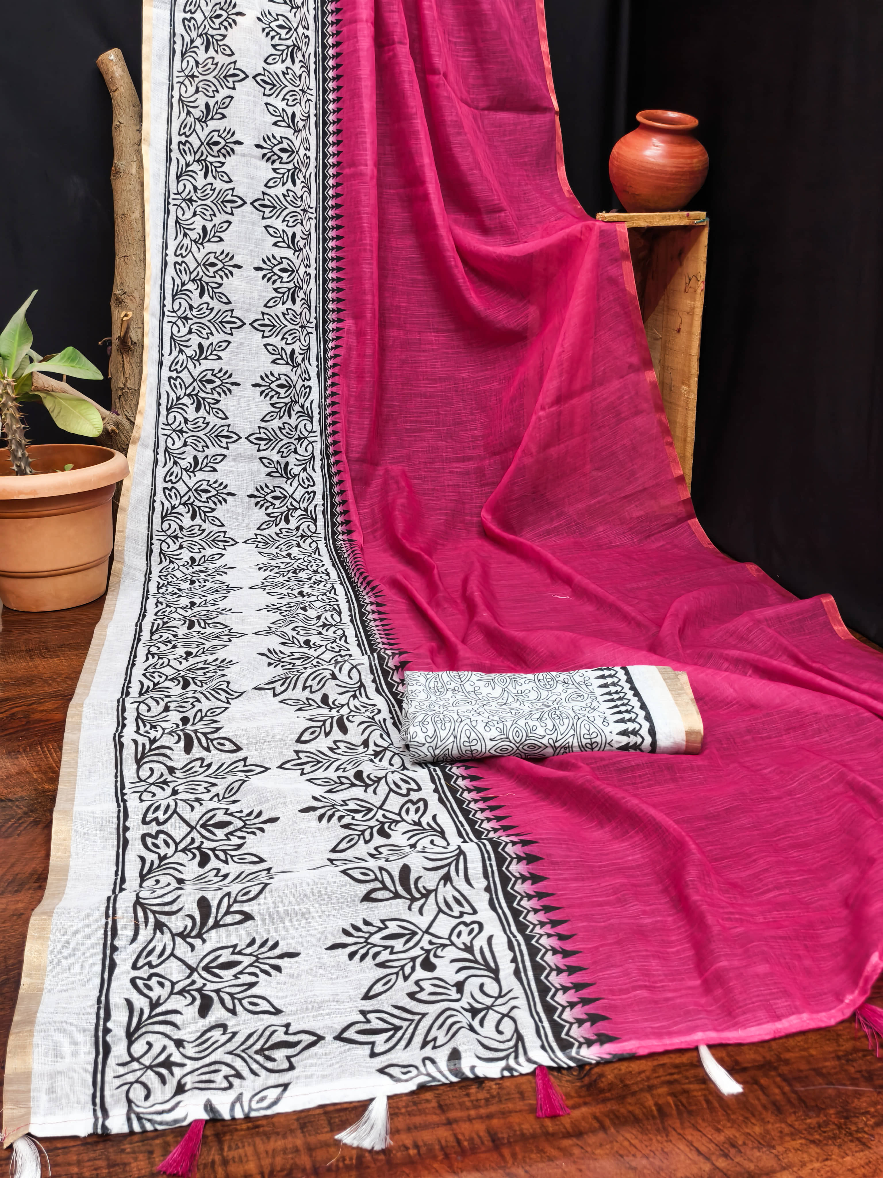 Kashvi Sarees Linen Printed Regular Saree With Unstitched Blouse Piece ( Yellow ) - Sarees | Buy online on ZillyBuy