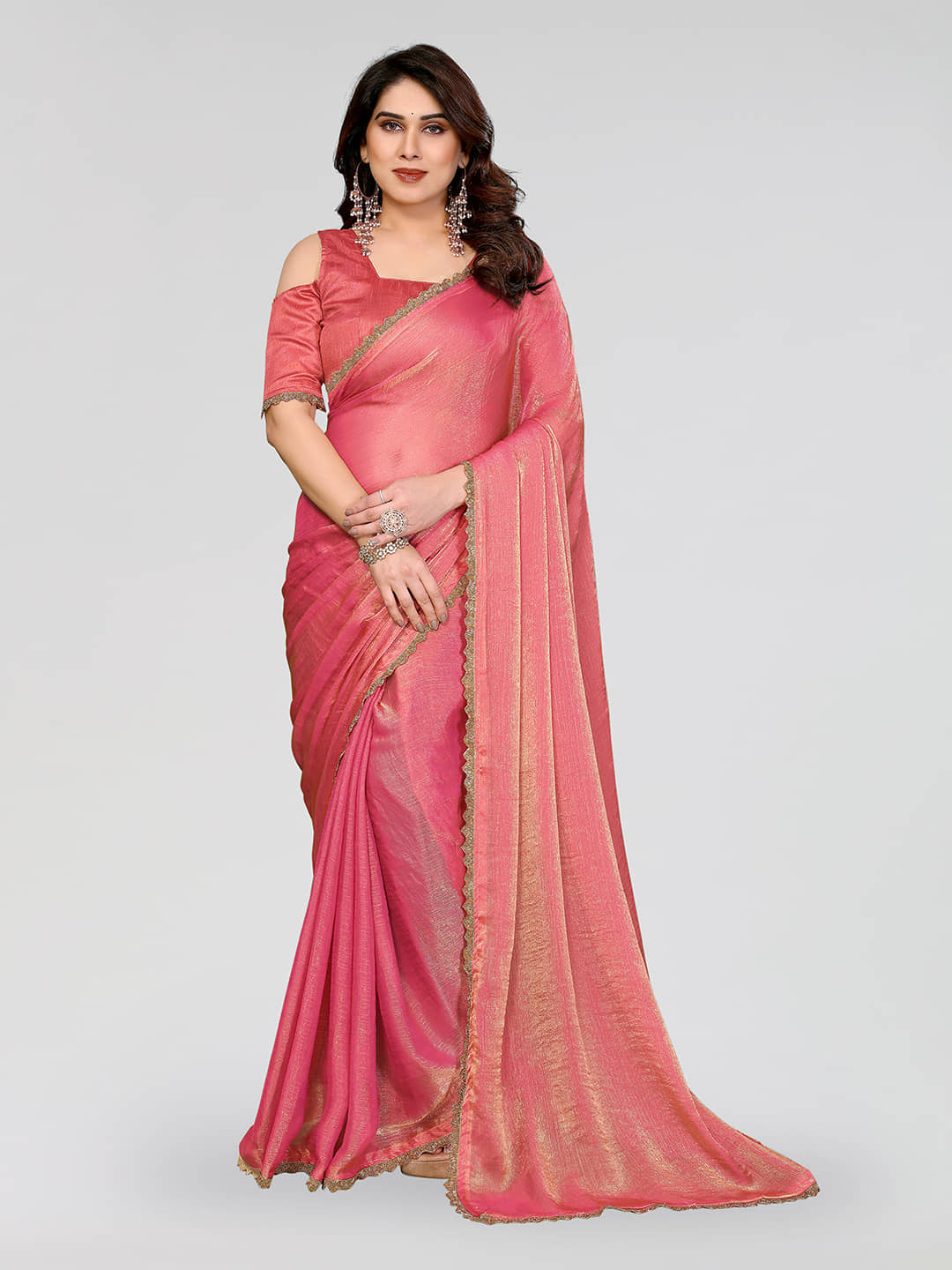 Kashvi Sarees Tissue Solid Regular Saree With Unstitched Blouse Piece ( Pink ) - Sarees | Buy online on ZillyBuy