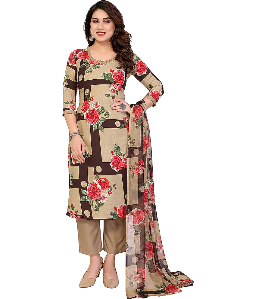 Kashvi Women Crepe Unstitched Dress Material ( Cream ) - Unstitched Fabrics | Buy online on ZillyBuy