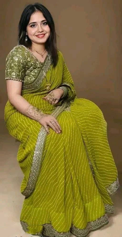 Nil Madhav Art Georgette Embroidered Regular Saree With Unstitched Blouse Piece ( Green ) - Sarees | Buy online on ZillyBuy