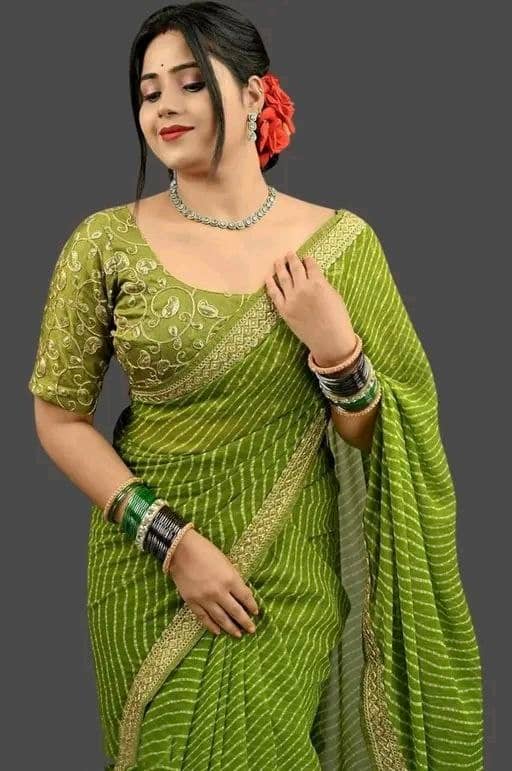 Nil Madhav Art Georgette Embroidered Regular Saree With Unstitched Blouse Piece ( Green ) - Sarees | Buy online on ZillyBuy