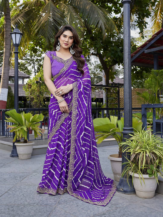 Nil Madhav Art Georgette Embroidered Regular Saree With Unstitched Blouse Piece ( Green ) - Sarees | Buy online on ZillyBuy