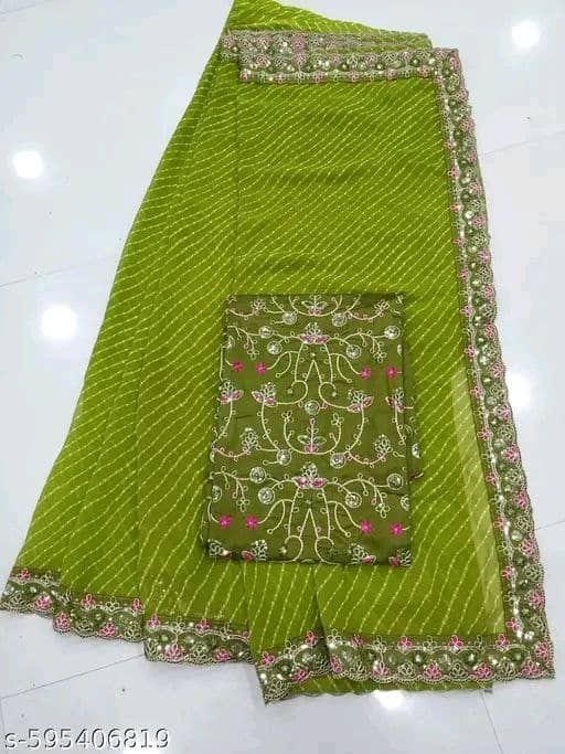 Nil Madhav Art Georgette Embroidered Regular Saree With Unstitched Blouse Piece ( Green ) - Sarees | Buy online on ZillyBuy
