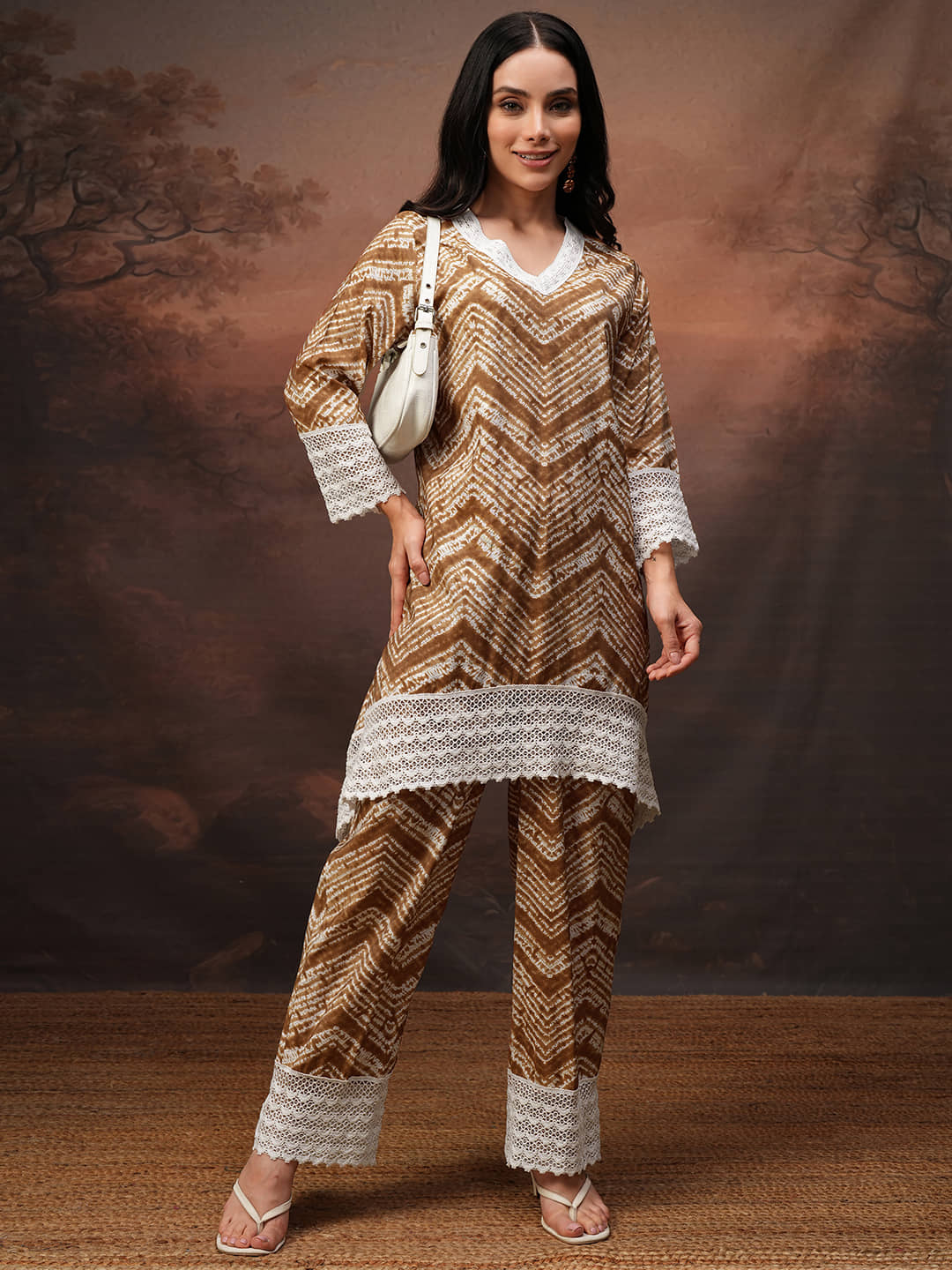 Vishudh Women Top With Palazzos Co-Ord Set ( Coffee )