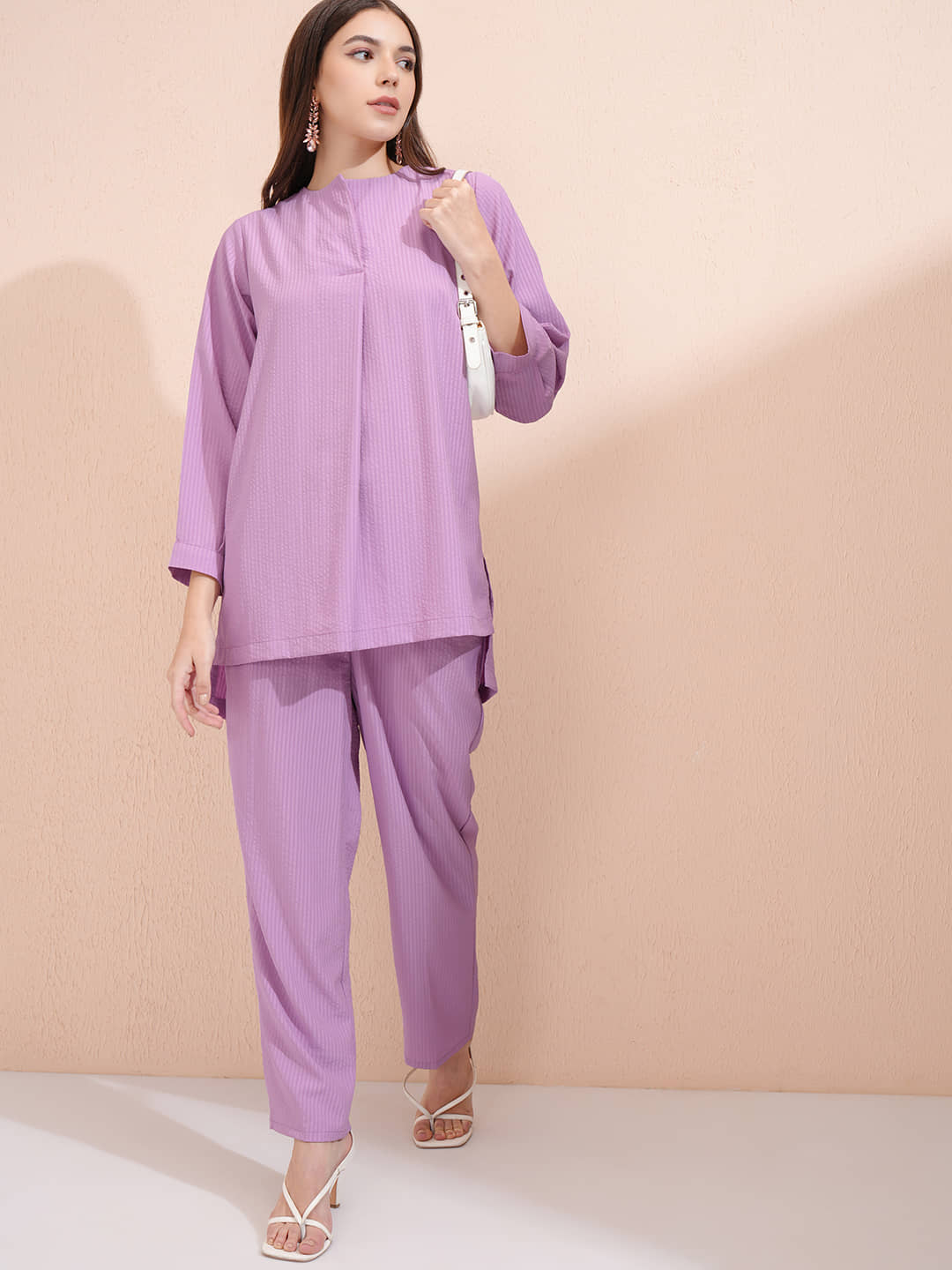 Vishudh Women Tunic With Trousers Co-Ord Set ( Mauve )