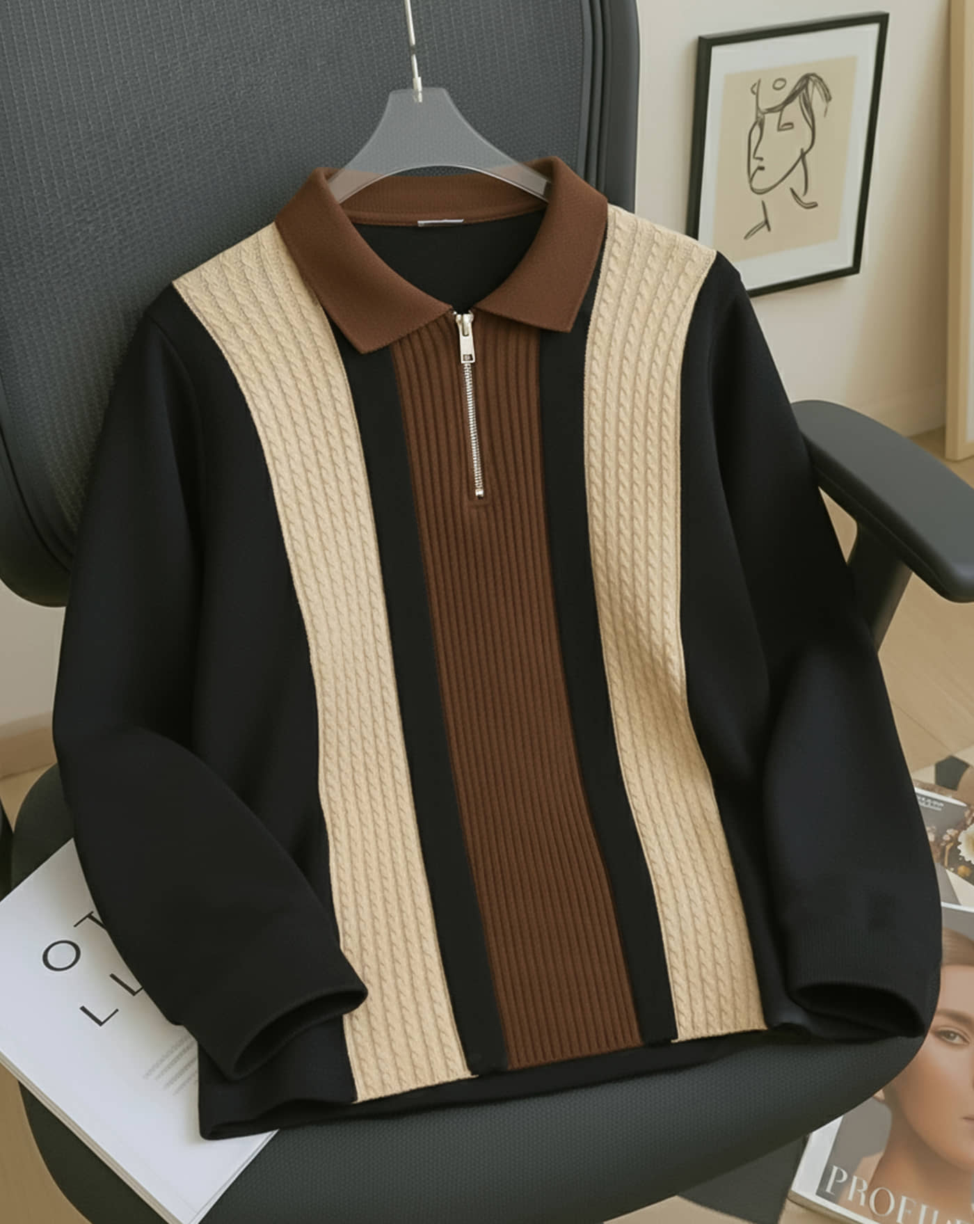 AOOSH Men Cotton Blend Regular Fit Striped Polo T Shirt ( Brown )