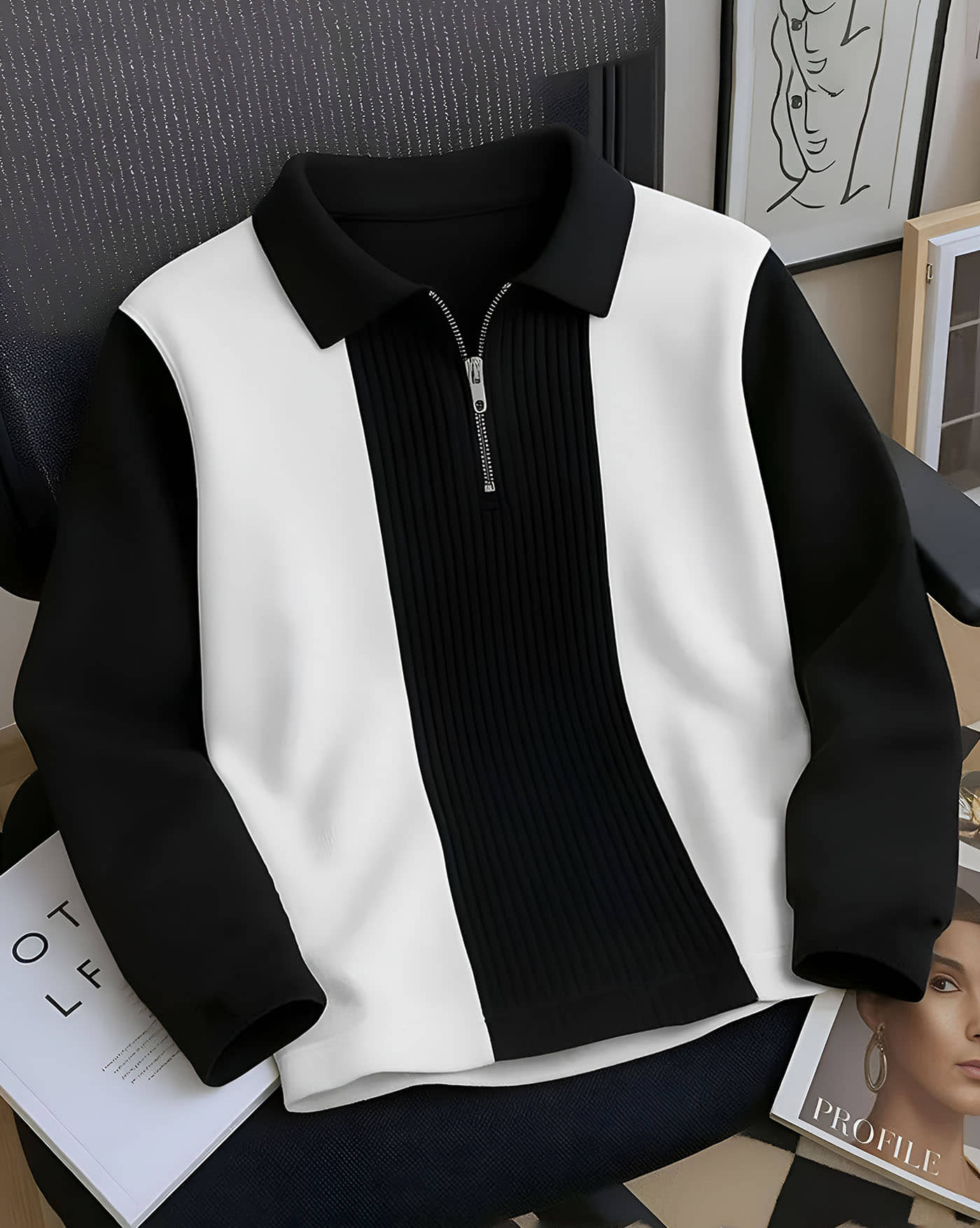 AUSK Men Cotton Blend Regular Fit Striped Polo T Shirt ( Black )