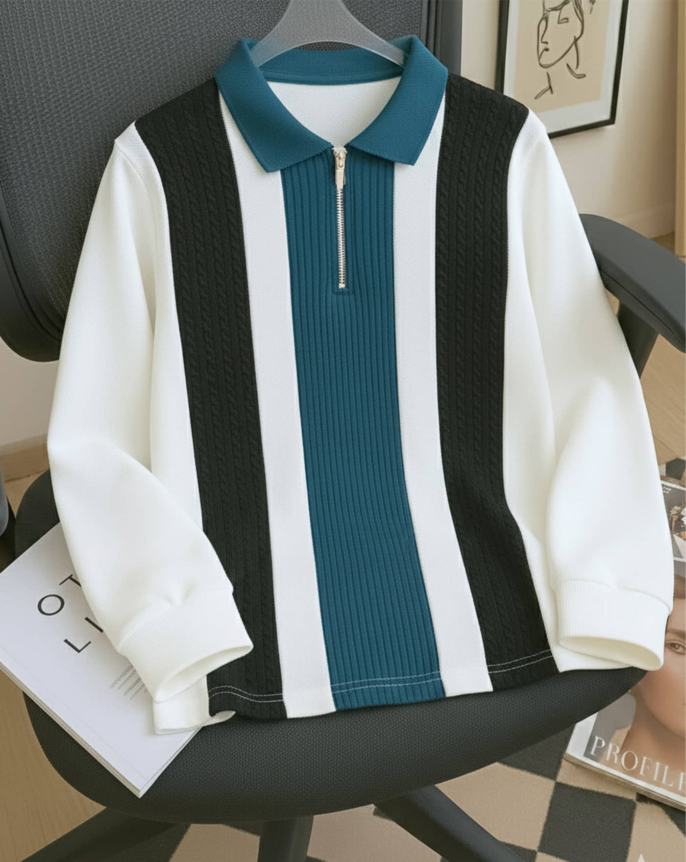 AUSK Men Cotton Blend Regular Fit Striped Polo T Shirt ( Blue )