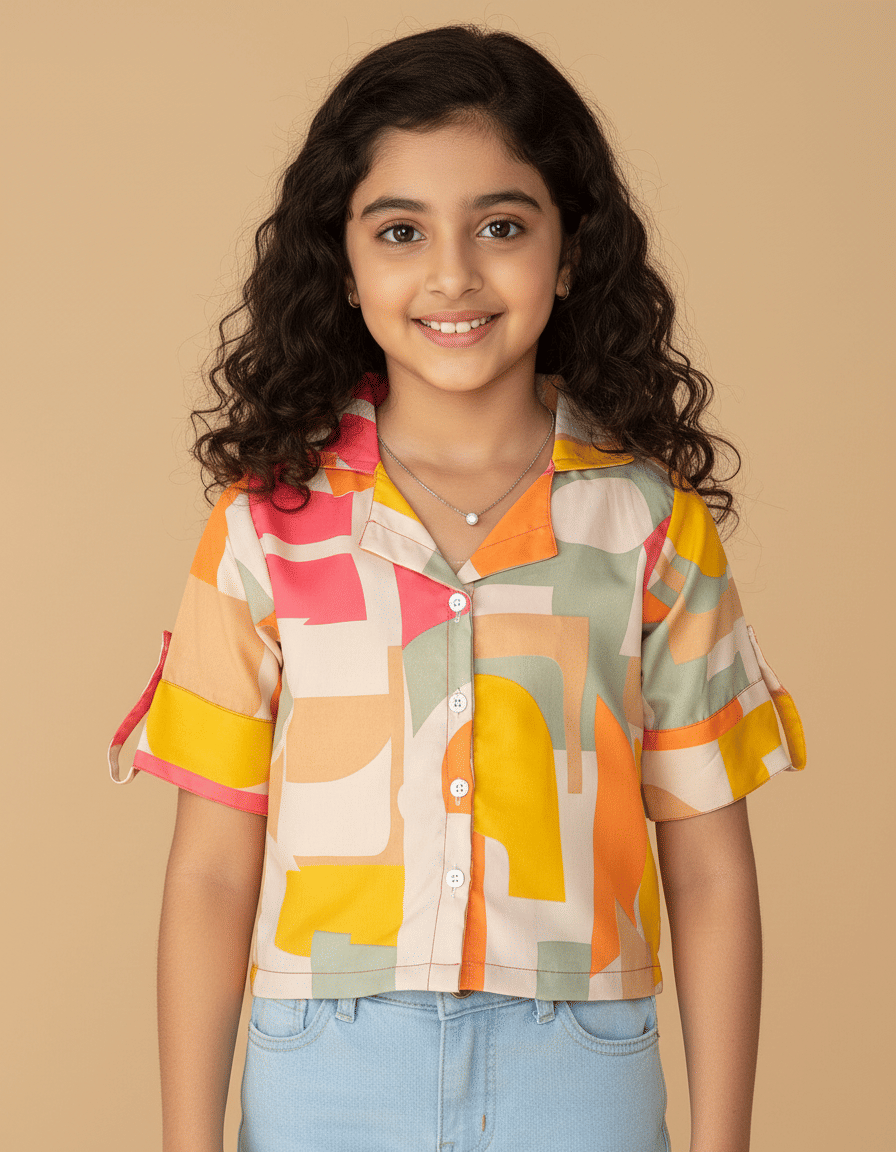 Aarya Designer Pack of 1 Girls Crepe Shirt ( Pink )