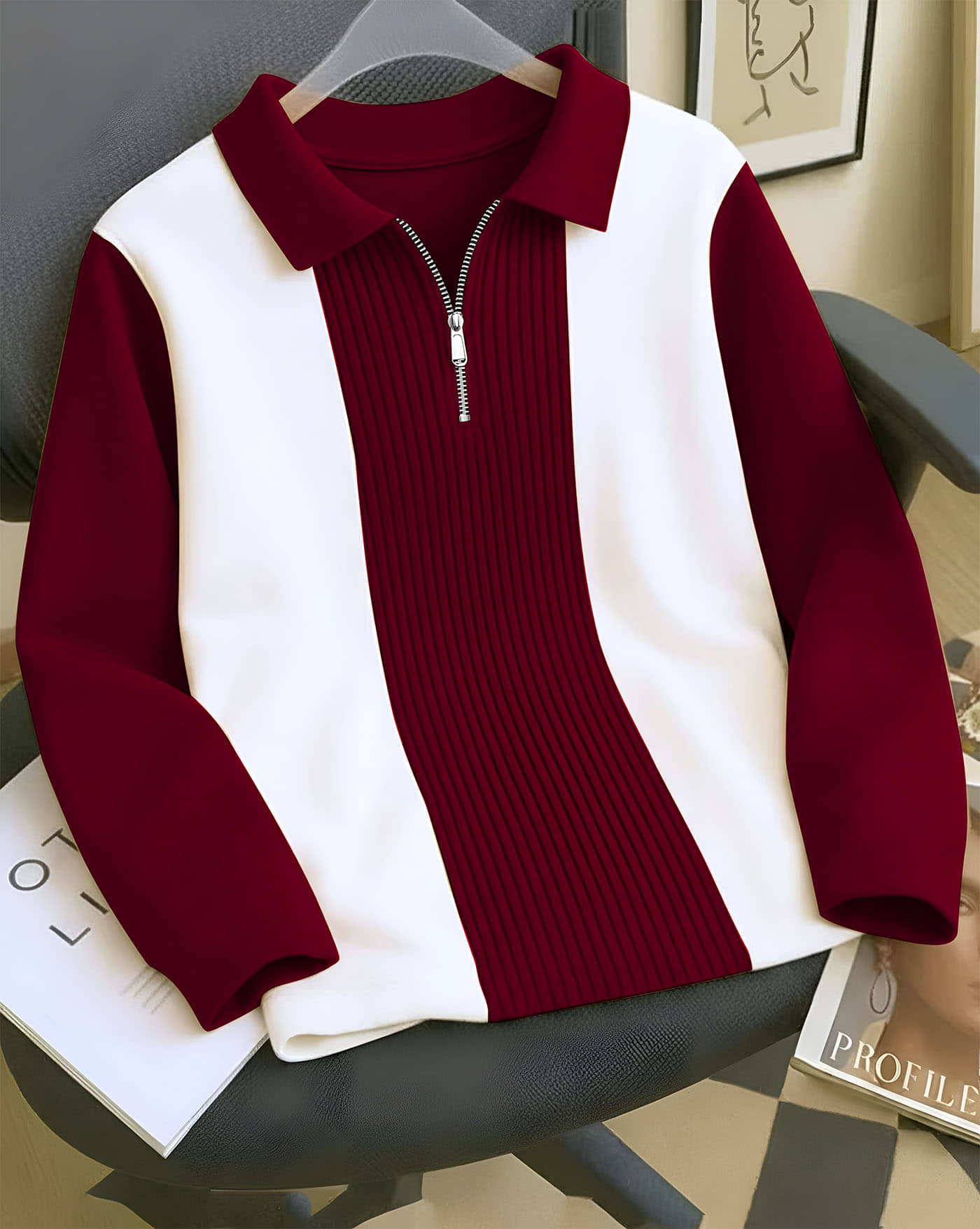 ENITOR Men Cotton Blend Regular Fit Striped Polo T Shirt ( Maroon )
