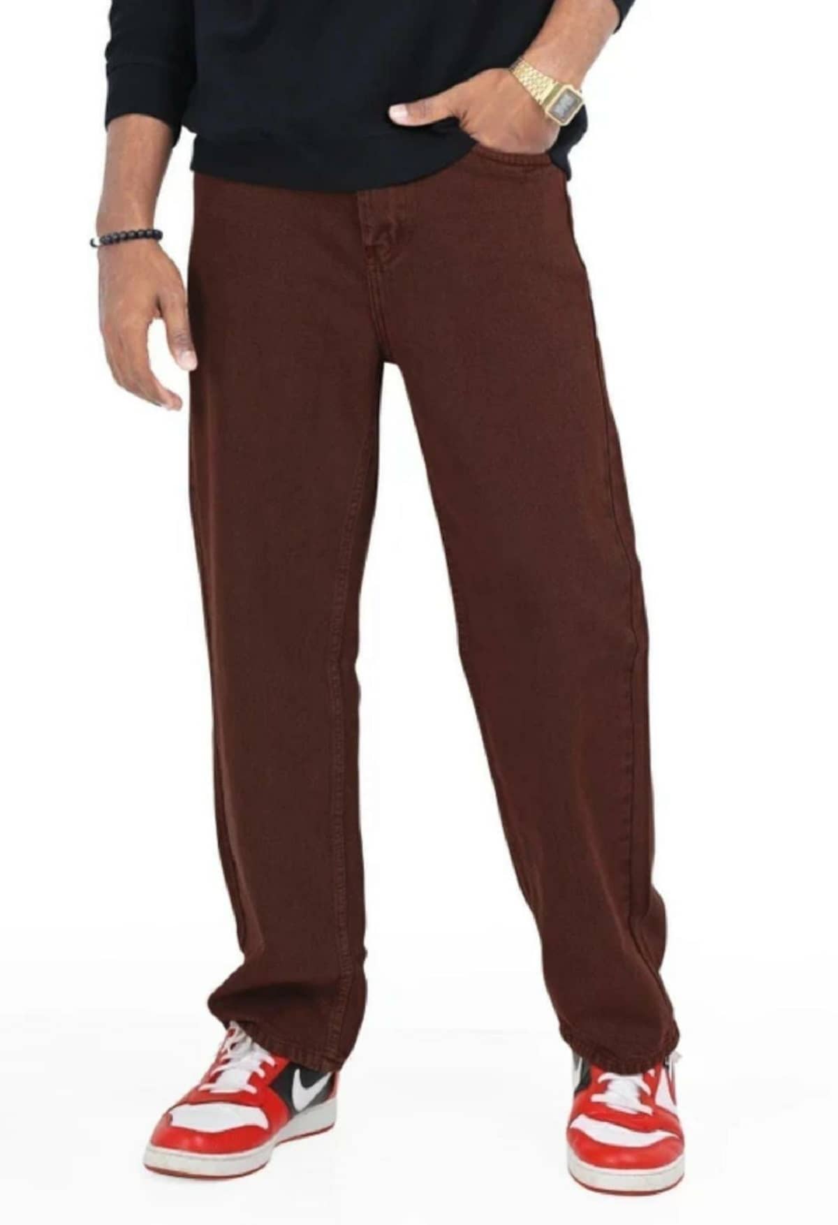 GF Straight Fit Solid Men's High-Rise Jeans - Brown - Jeans | Buy online on ZillyBuy