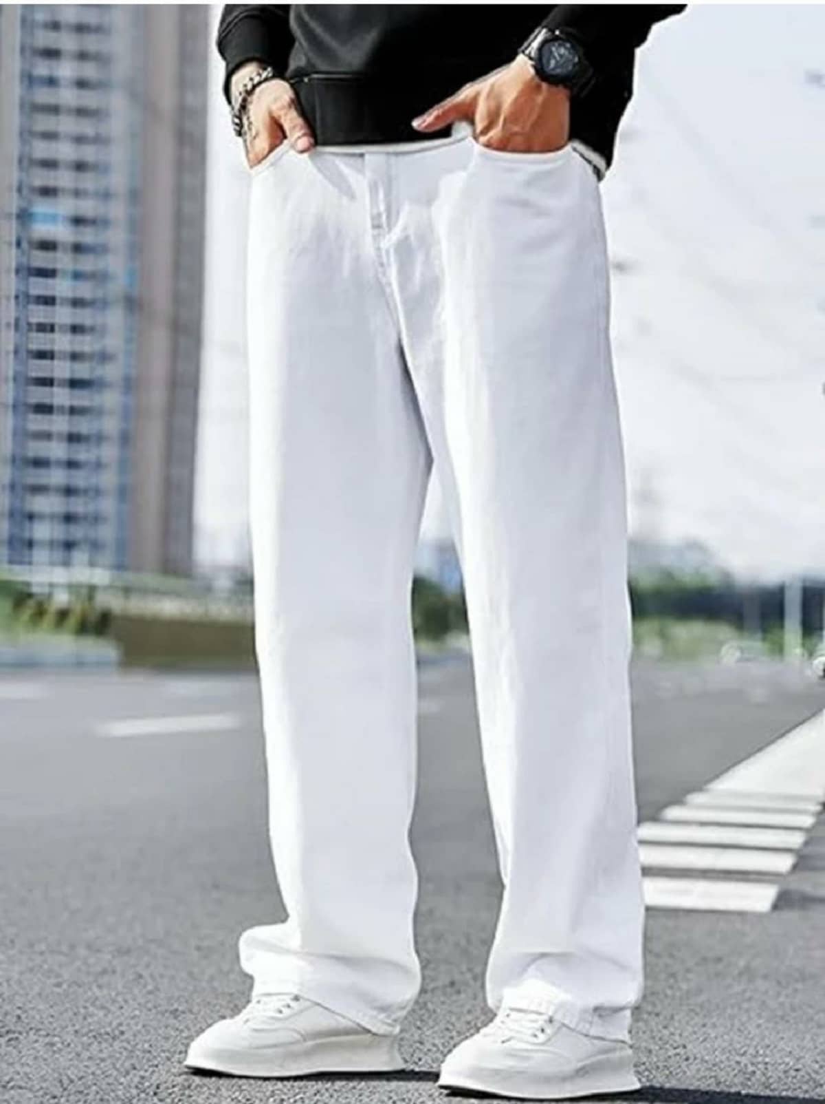 GF Straight Fit Solid Men's High-Rise Jeans - White - Jeans | Buy online on ZillyBuy