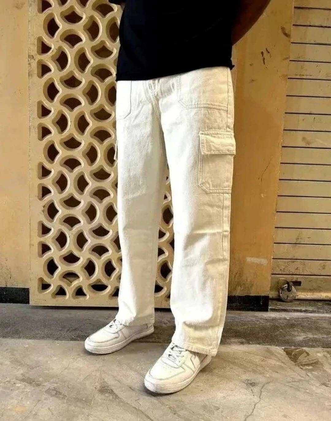 Gazal Fashions Clean Look Men's Cargo Mom Fit Mid Rise Jeans - Cream - Jeans | Buy online on ZillyBuy