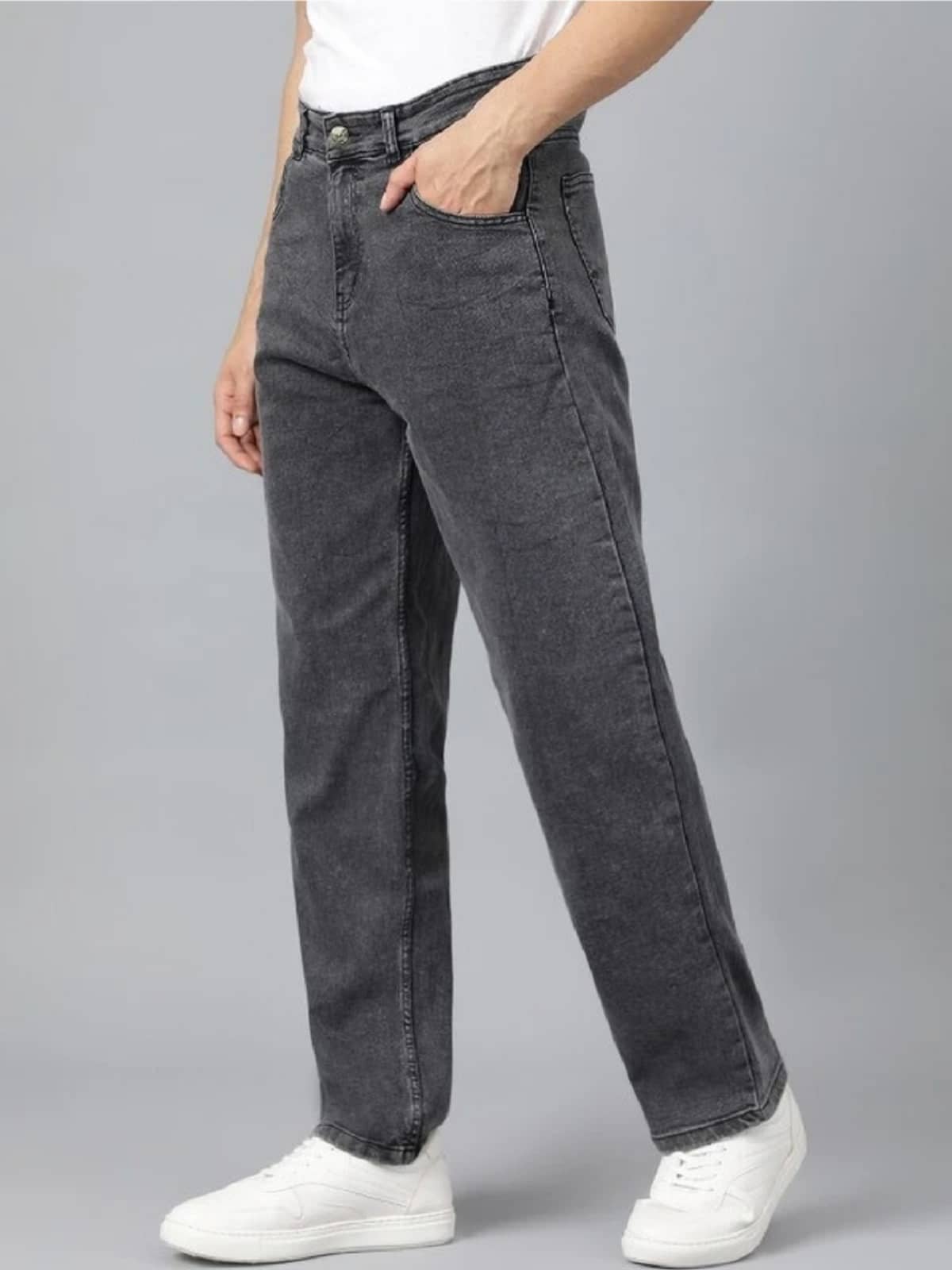 Gazal Fashions Straight Fit Solid Men's High-Rise Jeans - Charcoal - Jeans | Buy online on ZillyBuy