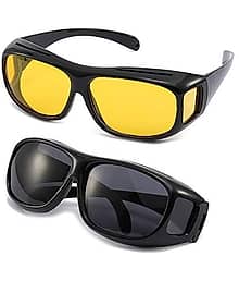 Multi DealHD Vision Driving Glasses – Day & Night Polarized Sunglasses for Car & Bike | Anti-Glare Unisex Goggles, Yellow & Black, Set of 2