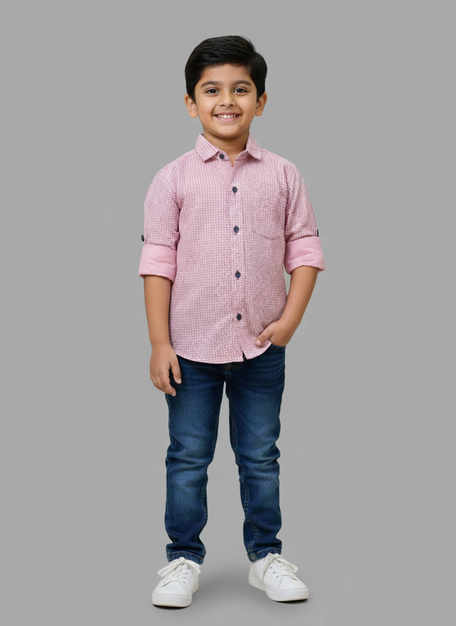 KIDS CLUB Pack of 1 Boys 100% Cotton Full Sleeves Shirt ( Peach )