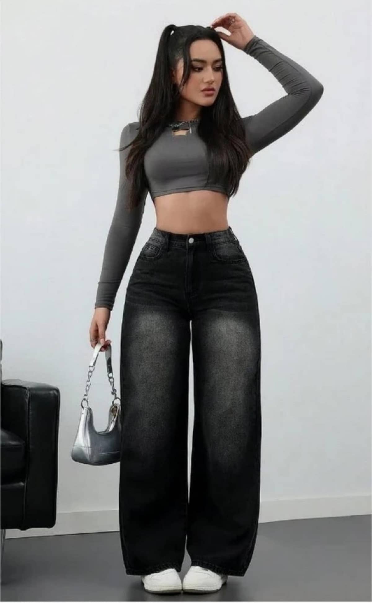 GF Women's Baggy High-Rise Jeans ( Black ) - Jeans | Buy online on ZillyBuy