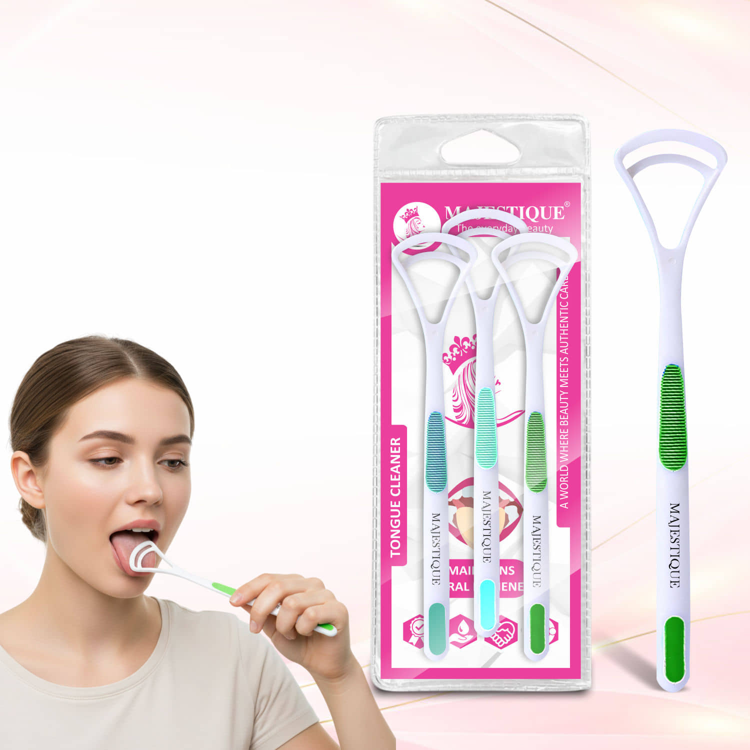 MAJESTIQUE Tongue Cleaning Scraper Multicoloured 3 Pcs Pack of 3