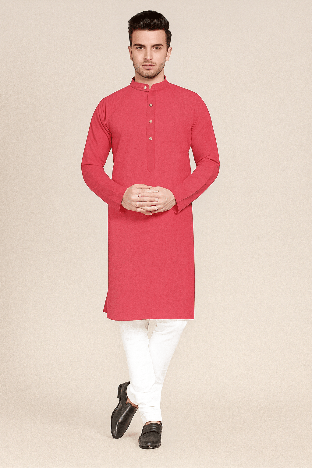 Balaji's Cotton Blend Solid Regular Fit Kurta Pyjama Set For Men ( Light Pink ) - Kurtas & Kurta Sets | Buy online on ZillyBuy