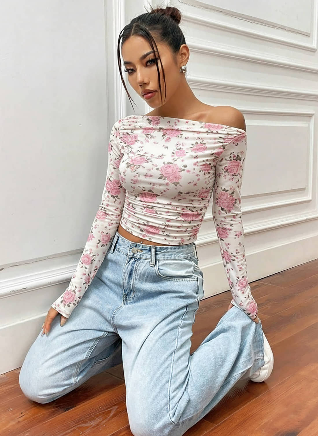 Istyle Can Women's Net Asymmetrical Top ( White )