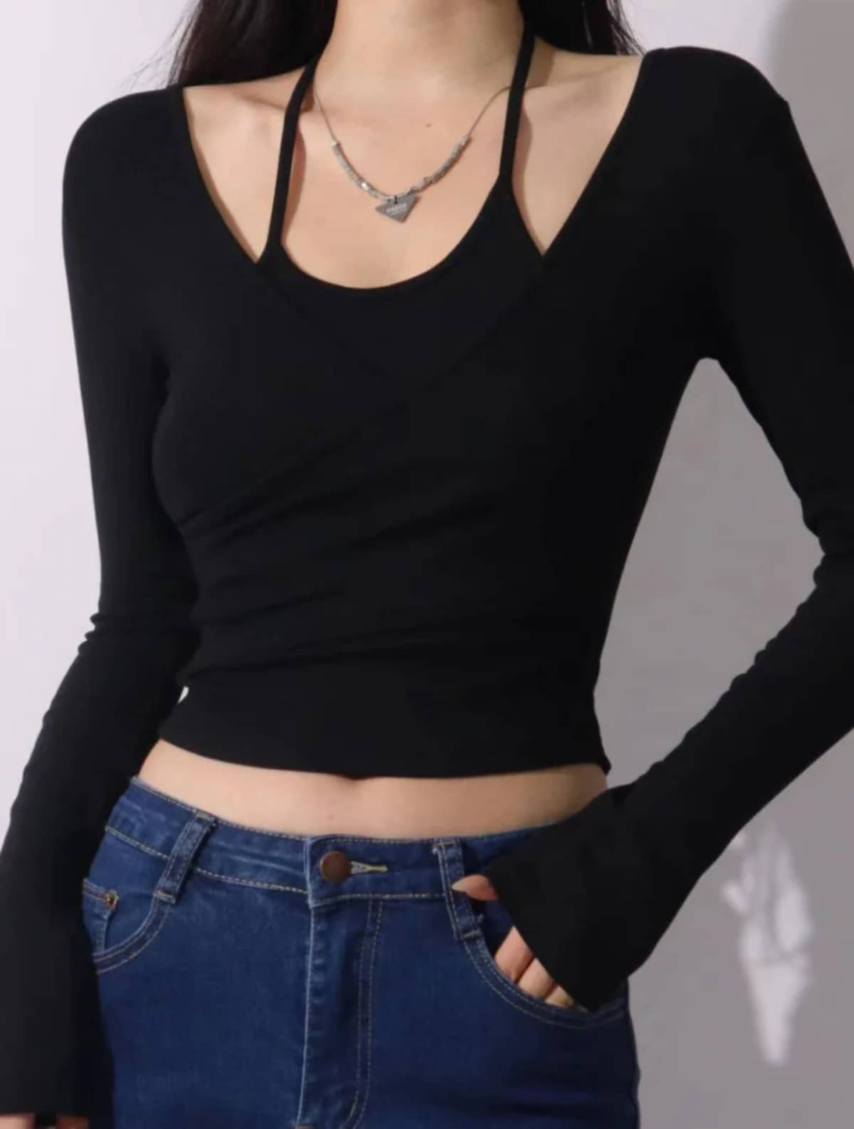 Istyle Can Women's Polyester Asymmetrical Top ( Black )