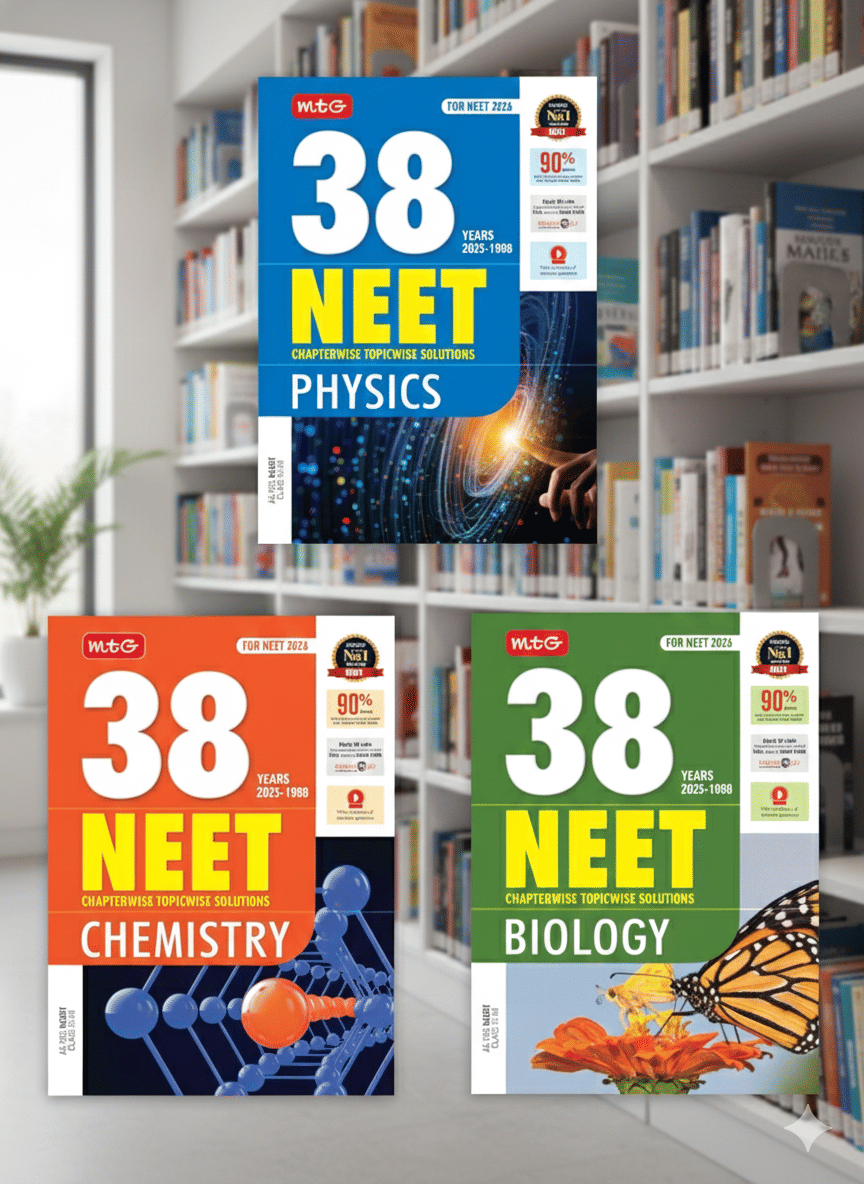 MTG 38 Years NEET Previous Year Solved Question Papers Physics, Chemistry & Biology PYQs Chapterwise Topicwise Solutions For 2025-2026 Exam (Set of 3 ... Free access of Video Solutions & Smart Book