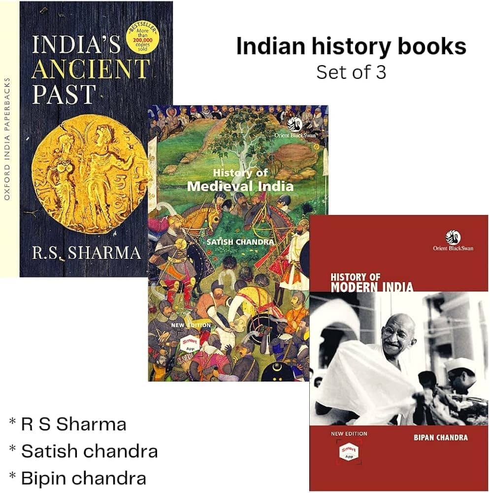 Modern History Bipan chandra Medieval History Satish Chandra Ancient History Rs sharma 3 Book set in English