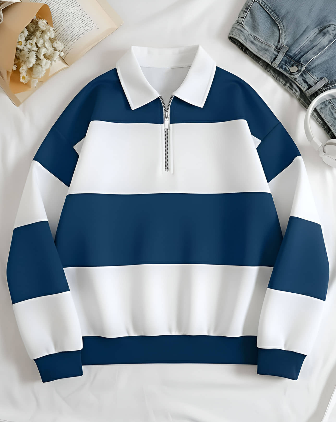 AUSK Men Cotton Blend Regular Fit Striped Polo T Shirt ( Beige )