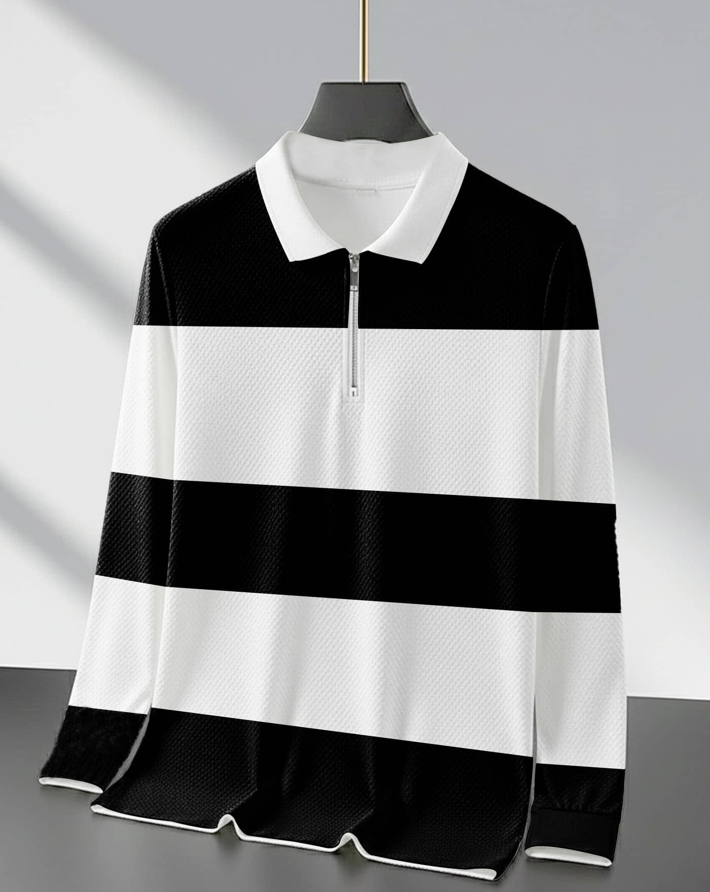 AUSK Men Cotton Blend Regular Fit Striped Polo T Shirt ( White )