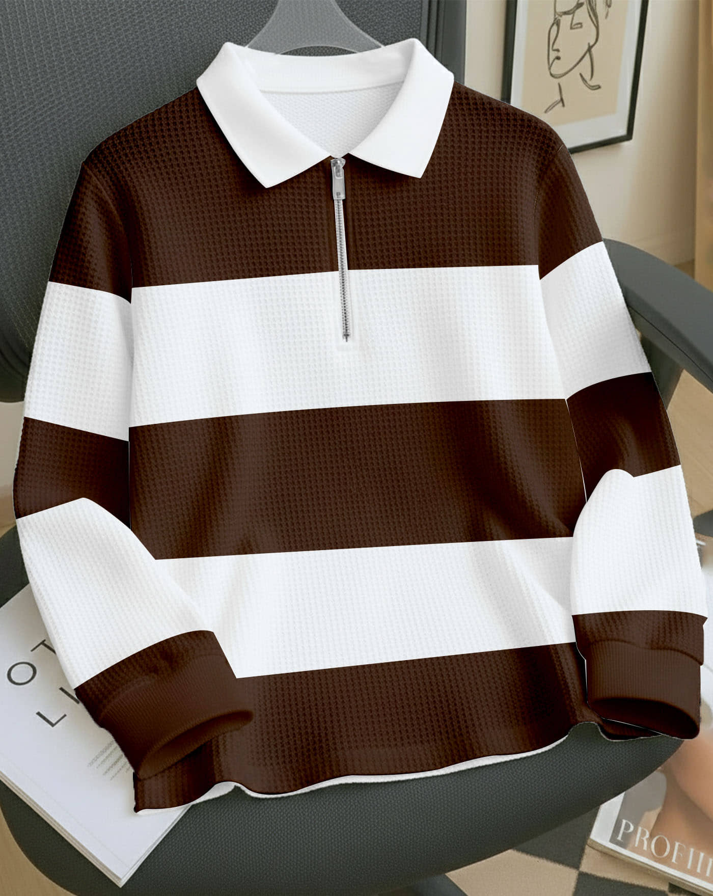 ENITOR Men Cotton Blend Regular Fit Striped Polo T Shirt ( White )