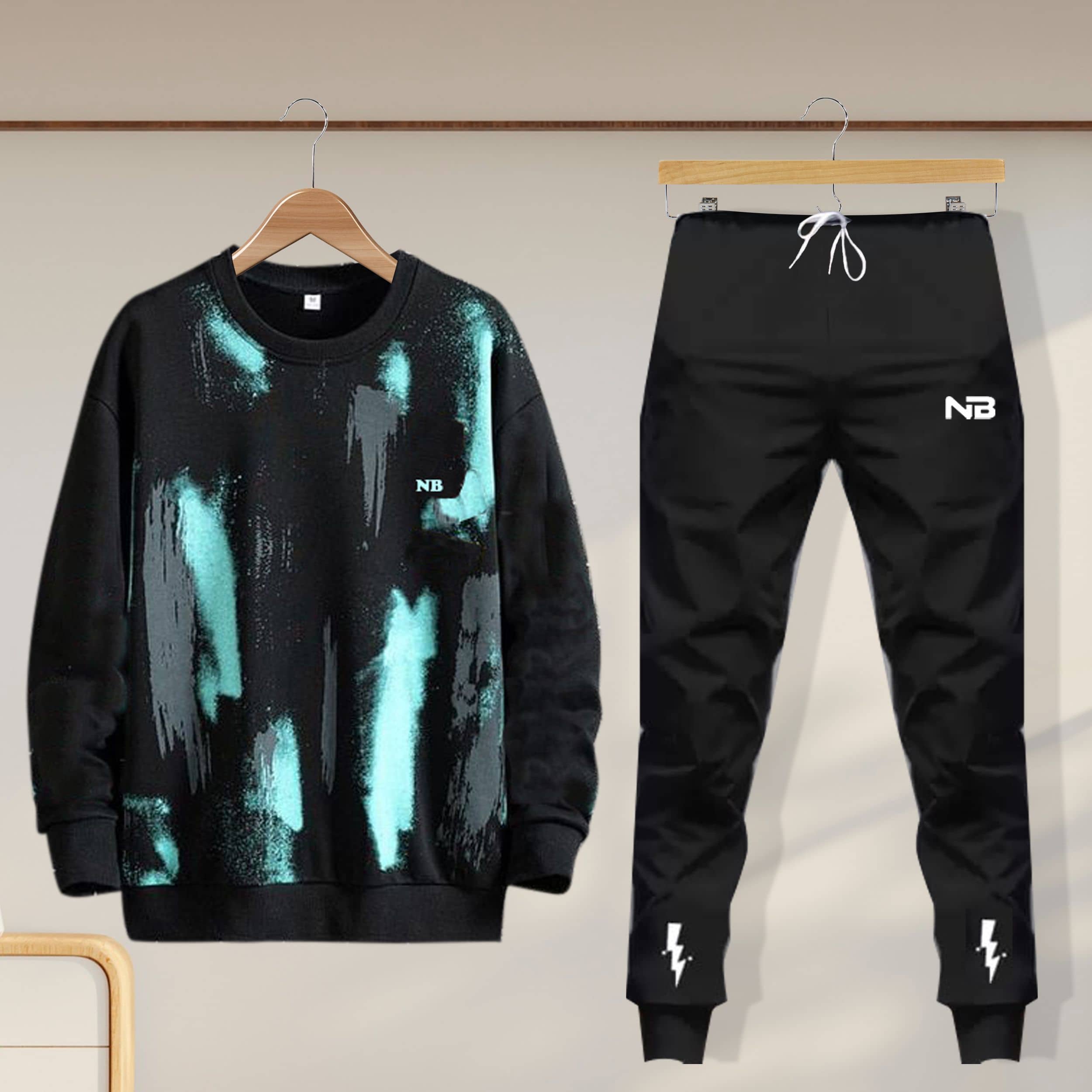 ASDN Black Cotton Blend Regular Fit Men's Tracksuit ( Pack of 2 )