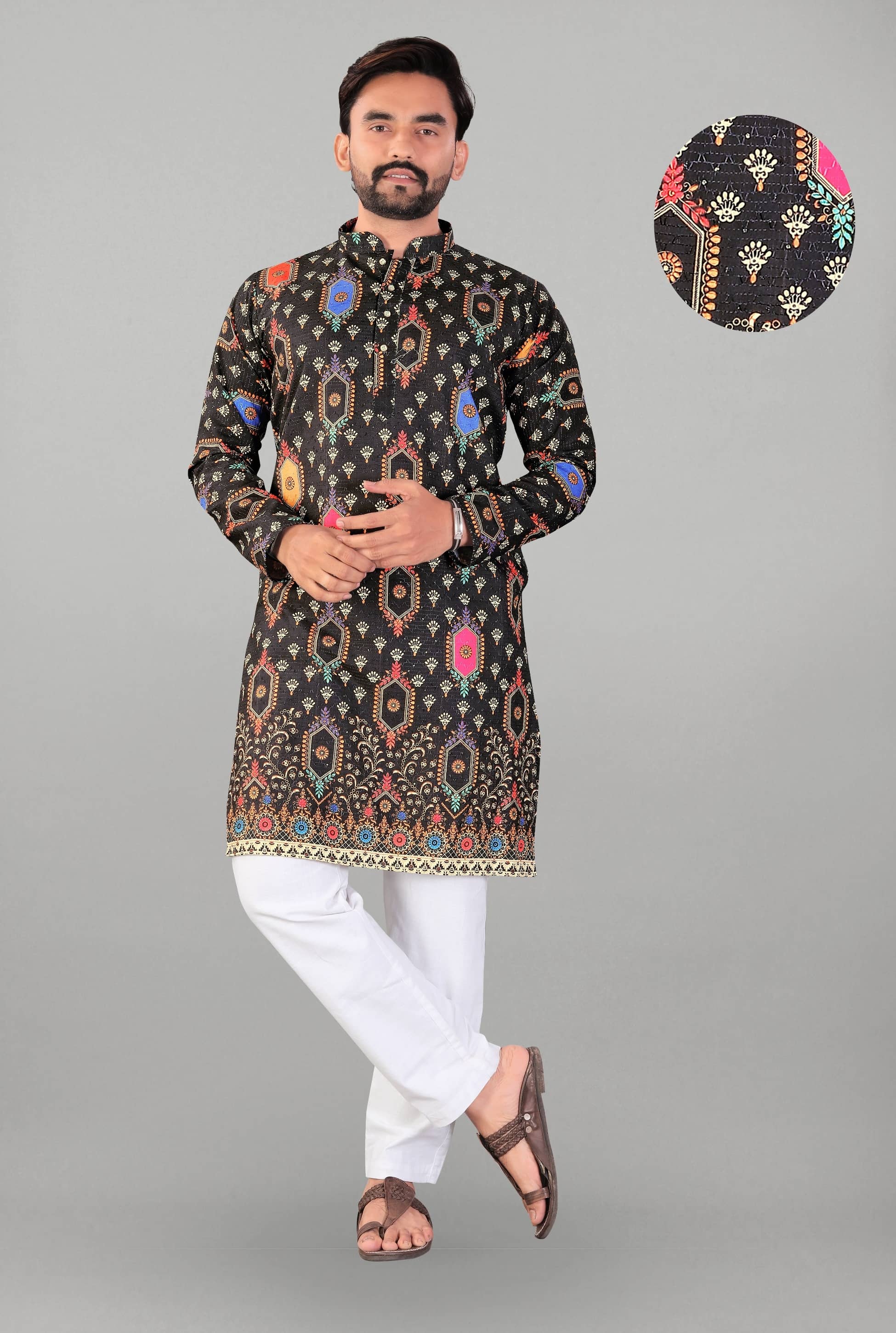 Balaji's Rayon Printed Relaxed Fit Kurta Pyjama Set For Men ( Multicolor 1 ) - Kurtas & Kurta Sets | Buy online on ZillyBuy