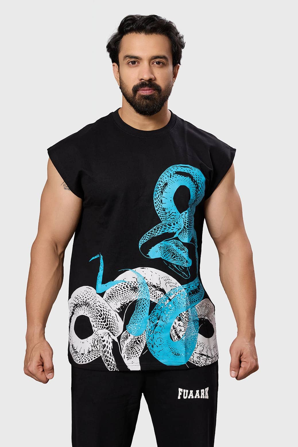 Fuaark Black Cotton Oversized Fit Men's Tanks ( Pack of 1 )