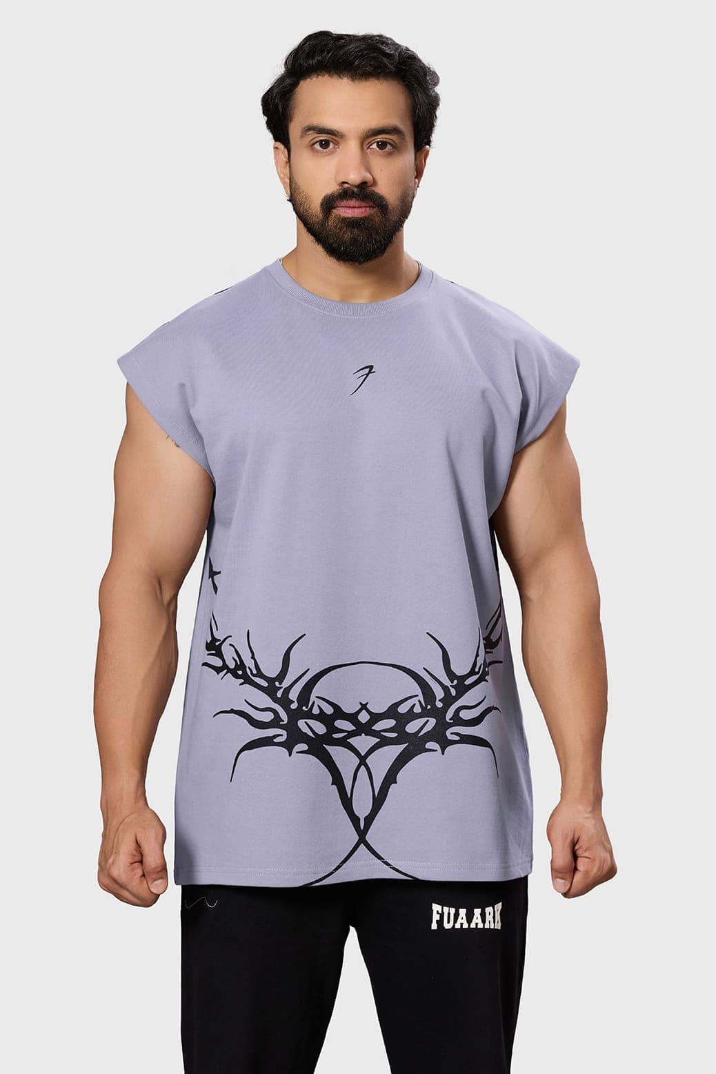 Fuaark Grey Cotton Oversized Fit Men's Tanks ( Pack of 1 )
