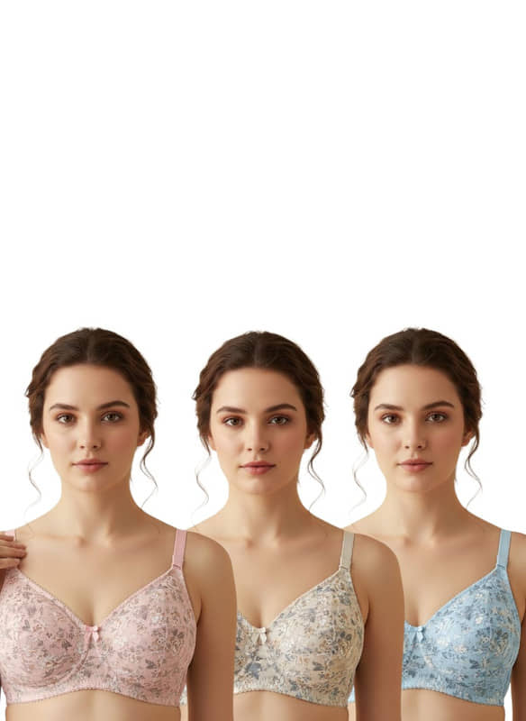 Funahme Pack of 3 Cotton Non Padded Everyday Bra For Women ( Blue )